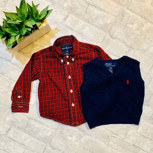 Ralph Lauren Baby Boy Shirt and Cable Knit Vest